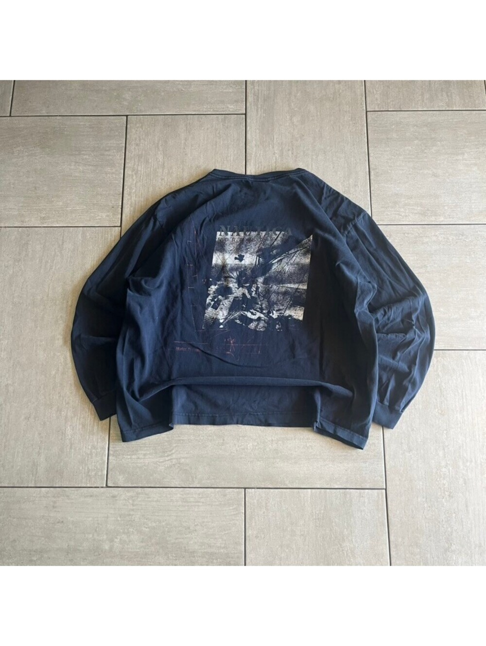 Vintage Nautica Long Sleeve Graphic T-Shirt Navy Blue XL
